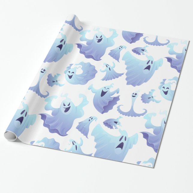 Cute Halloween Ghosts Wrapping Paper (Unrolled)