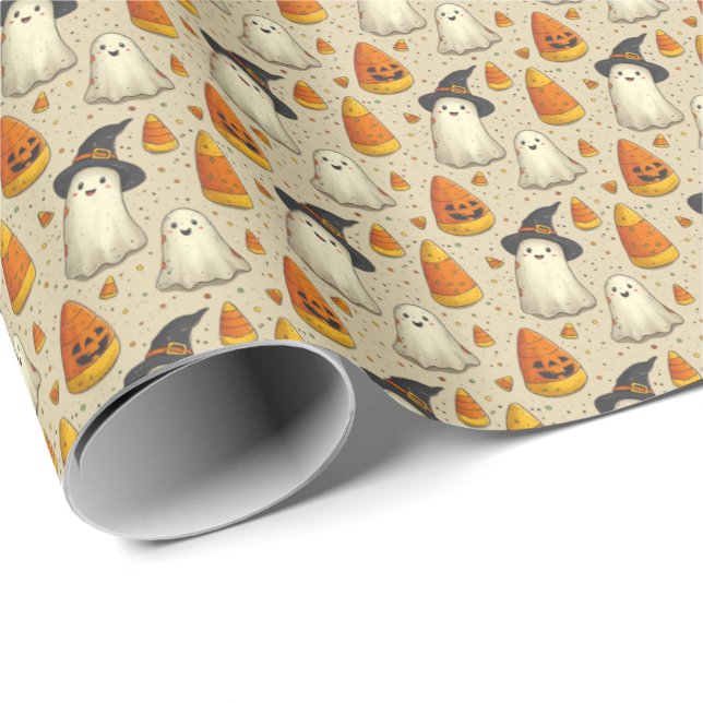 Cute Halloween Gift Wrapping Paper Ghosts Kids (Roll Corner)