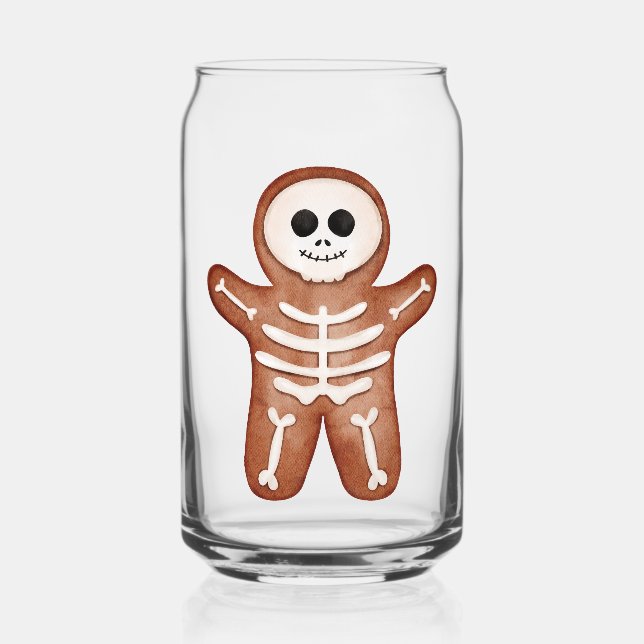 Cute Halloween Gingerbread Skeleton Cookie Can Glass (Back)