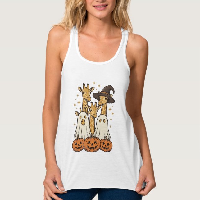 Cute Halloween Giraffe Ghost Pumpkin Shirt Design_ (Front)