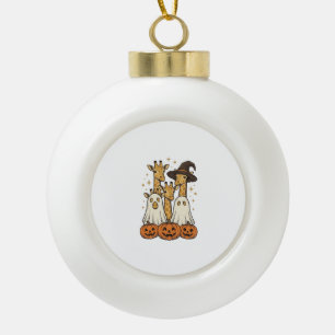 Cute Halloween Giraffe Ghost Pumpkin Shirt Design_ Ceramic Ball Christmas Ornament