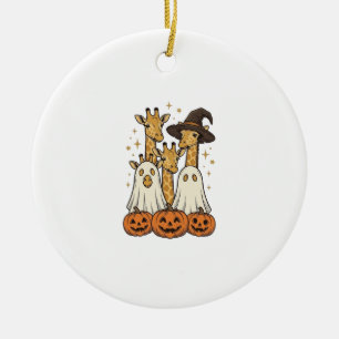 Cute Halloween Giraffe Ghost Pumpkin Shirt Design_ Ceramic Tree Decoration