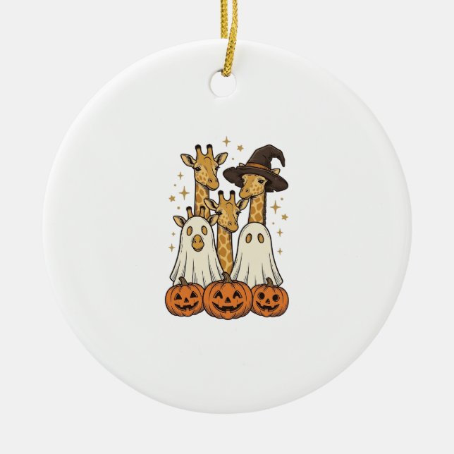Cute Halloween Giraffe Ghost Pumpkin Shirt Design_ Ceramic Tree Decoration (Front)