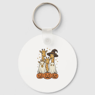 Cute Halloween Giraffe Ghost Pumpkin Shirt Design_ Key Ring