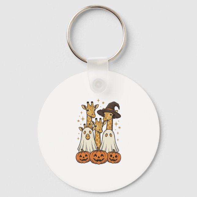 Cute Halloween Giraffe Ghost Pumpkin Shirt Design_ Key Ring (Front)