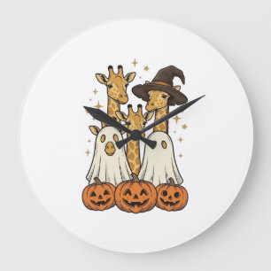 Cute Halloween Giraffe Ghost Pumpkin Shirt Design_ Large Clock