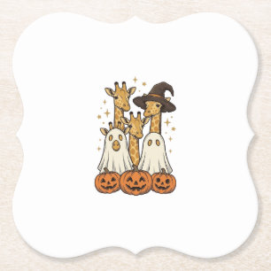 Cute Halloween Giraffe Ghost Pumpkin Shirt Design_ Paper Coaster