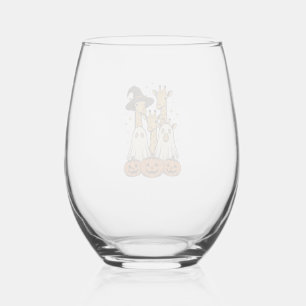 Cute Halloween Giraffe Ghost Pumpkin Shirt Design_ Stemless Wine Glass