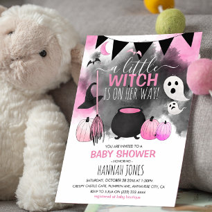 Cute Halloween Girls Pink Baby Shower Invitation