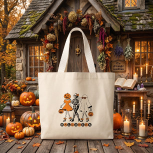 Cute Halloween Girls Skeleton Ghost Pumpkin Large Tote Bag