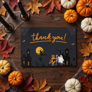 Cute Halloween Girls Skeleton Ghost Pumpkin Thank You Card