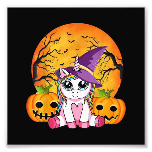 Cute Halloween Girls Witchy Unicorn Halloween Photo Print (Front)