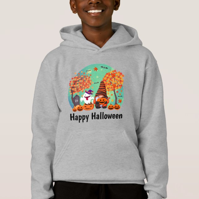 Cute Halloween Gnome And Ghost With Text Boy's (Front)