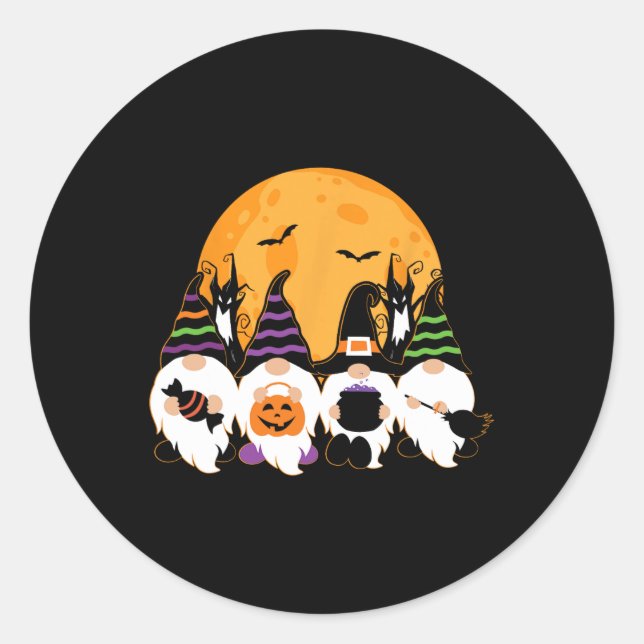 Cute Halloween Gnome Spooky Gardening Trick Or Tre Classic Round Sticker (Front)