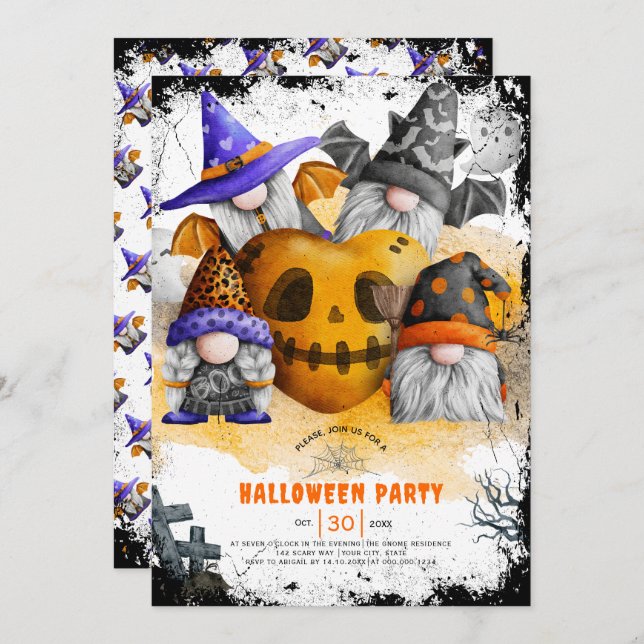 Cute Halloween gnomes kids party invitation (Front/Back)