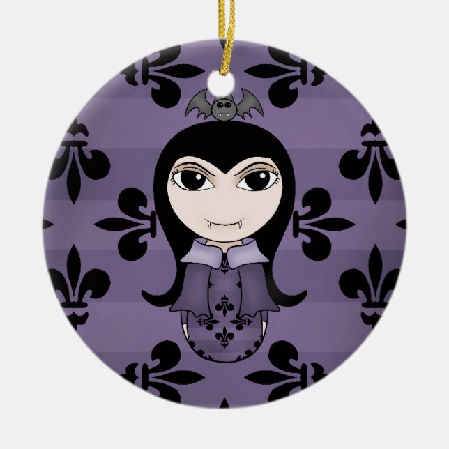 Cute Halloween Gothic vampire girl in purple Ceramic Tree Decoration (Front)
