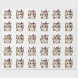 Cute Halloween Grey Tabby Cat Spiderweb Face Paint Wrapping Paper
