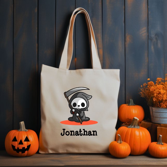 Cute Halloween Grim Reaper Ghost Name Tote Bag (Creator Uploaded)