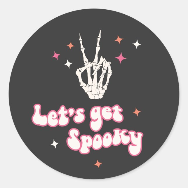 Cute Halloween Groovy Skeleton Classic Round Sticker (Front)