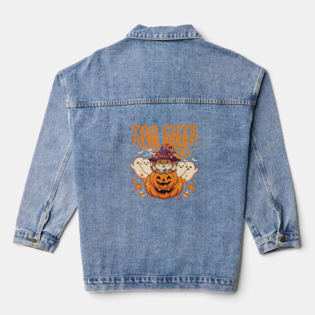 Cute Halloween Hamster Pumpkin Ghost Design_1 Denim Jacket (Back)