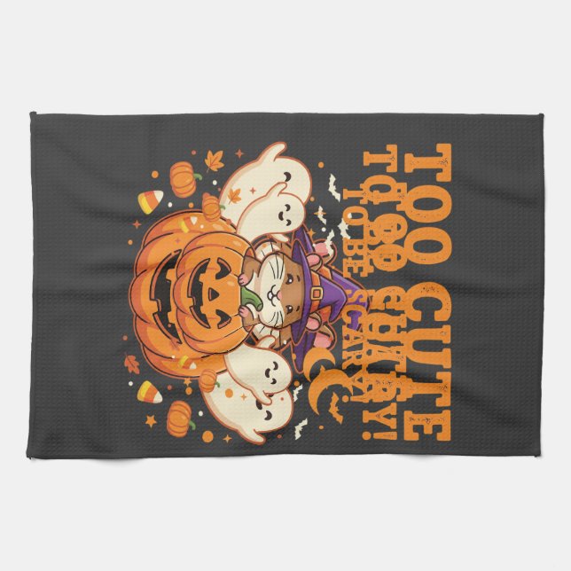 Cute Halloween Hamster Pumpkin Ghost Design_1 Tea Towel (Horizontal)