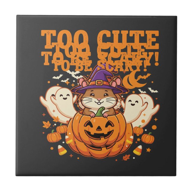 Cute Halloween Hamster Pumpkin Ghost Design_1 Tile (Front)