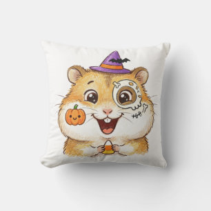 Cute Halloween Hamster with Candy Corn & Witch Hat Cushion