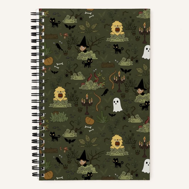Cute Halloween Haunted Forest Pattern Notebook (Front)