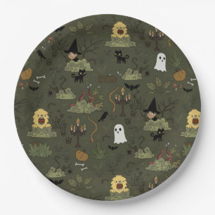 Cute Halloween Haunted Forest Pattern Paper Plate