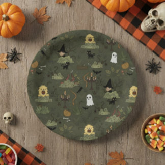 Cute Halloween Haunted Forest Pattern Paper Plate