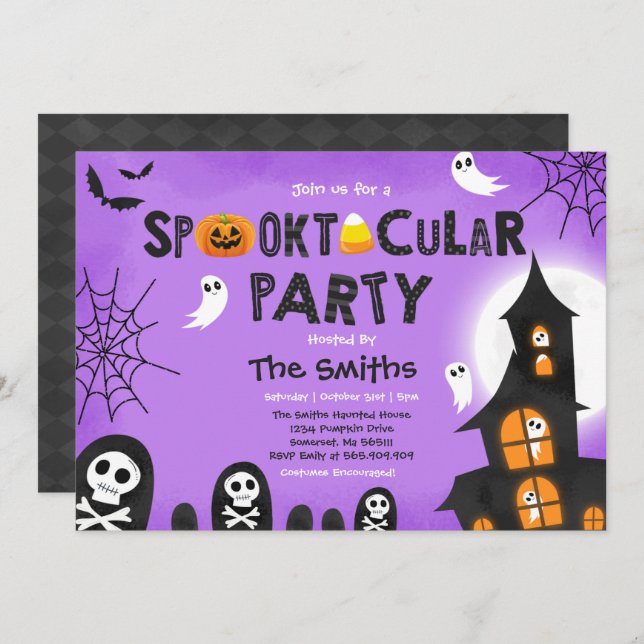 Cute Halloween Haunted House Spooktacular Invitation (Front/Back)