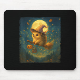 Cute Halloween Hedgehog Broom Ride With Tion And P Mouse Pad