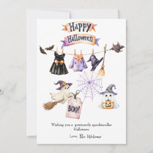 Cute Halloween Holiday Card with Pumpkins Witch