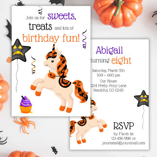 Cute Halloween Horse Unicorn Birthday Party Invitation