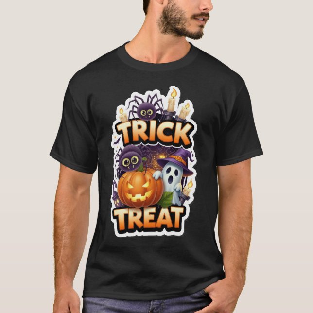 Cute Halloween illustration with ghost pumpkin spi T-Shirt (Front)