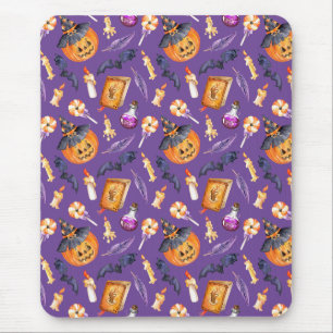 Cute Halloween illustration with pumpkin and bats Mouse Pad