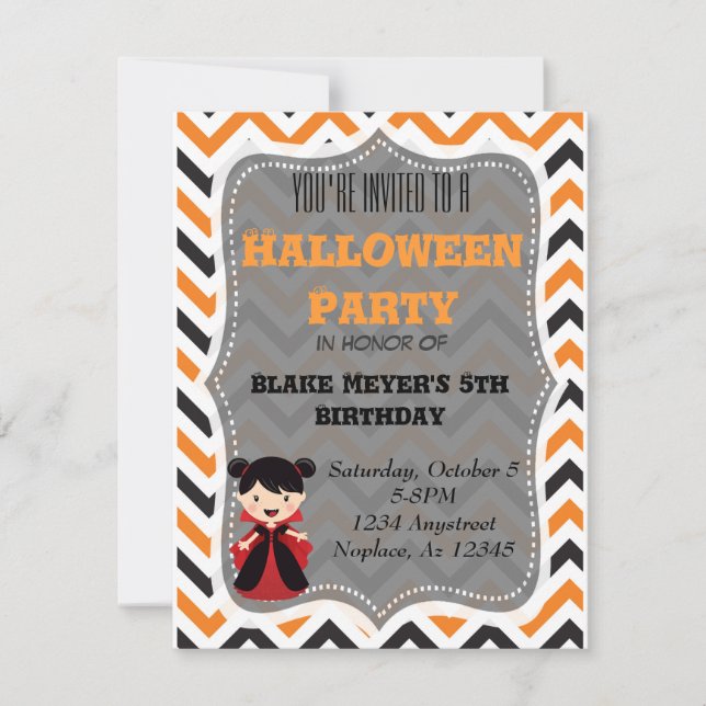 Cute Halloween invitation Chevron Vampire (Front)