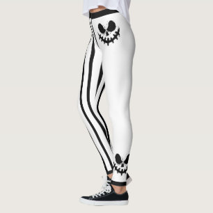 Cute Halloween Jack-O-Lantern Faces and Stripes Leggings