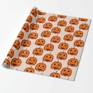 Cute Halloween Jack O Lantern Pumpkin Pattern Wrap Wrapping Paper
