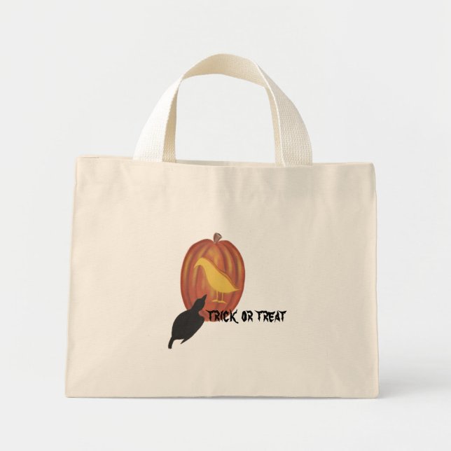 Cute Halloween Jack O'Lantern and Crow Mini Tote Bag (Front)