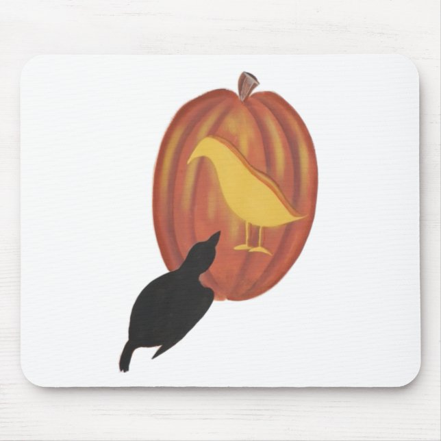 Cute Halloween Jack O'Lantern and Crow Mouse Pad (Front)