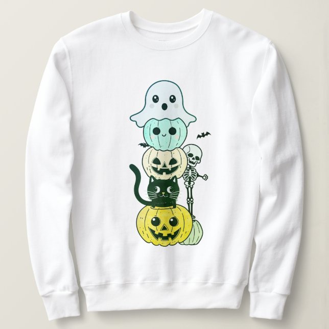 Cute Halloween Kawaii Character Stack Sweatshirt (Design Front)
