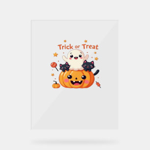 Cute Halloween - Kawaii Ghost and Black Cats Class Acrylic Sign