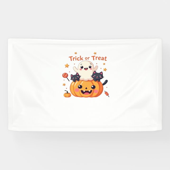 Cute Halloween - Kawaii Ghost and Black Cats Class Banner (Horizontal)