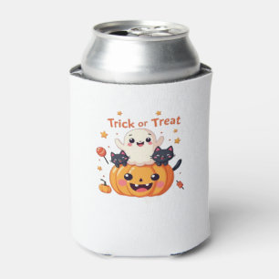 Cute Halloween - Kawaii Ghost and Black Cats Class Can Cooler