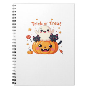 Cute Halloween - Kawaii Ghost and Black Cats Class Notebook