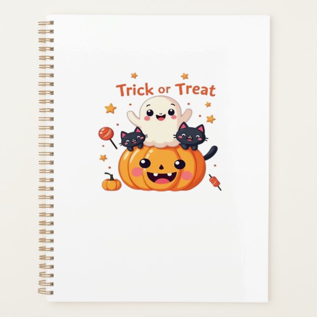 Cute Halloween - Kawaii Ghost and Black Cats Class Planner (Front)