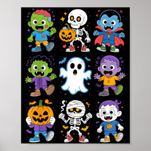 Cute Halloween Kids Cartoon Ghost Zombie Vampire Poster