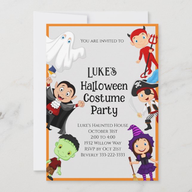 Cute Halloween Kid's Costume Party Invitation (Front)