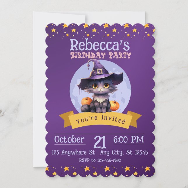 Cute Halloween Kids Halloween Party Black Cat Invitation (Front)
